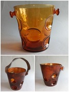 Włoskie szklane wiaderko do lodu vintage skórzany pokrowiec mcm modernizm