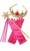 Zestaw akcesoriów dla dziewczynki 3w1 różowy korona rękawiczki różczka nowy