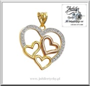 Złota zawieszka 4 serca serce w sercu serduszka 