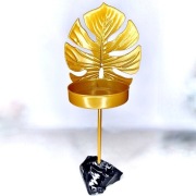 Świecznik złoty uchwyt na tealight świeczkę Czarny Obsydian Liść Monstera