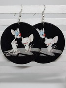 Kolczyki Pinky i Mózg decoupage grafika biały szczur, bajka koła Handmade