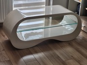 Nowoczesna ława kawowa – biały połysk + szkło