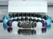 BRANSOLETKA RUNA ODALA STAL ZNAK ZODIAKU WODNIK KAMIEŃ AKWAMARYN MĘSKA 