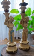 2x stary świecznik alabaster aniołki PRL Vintage 