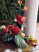 Komplet Stroik na grób cmentarz pomnik wiązanka sztuczne chryzantemy 