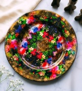 Duży talerz dekoracyjny 32 cm | Motyw kwiatowy, złota patyna , decoupage