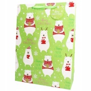 Torebka na prezenty "Misie polarne", 31x42 cm, zielona