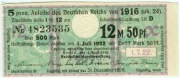 KUPON  NIEMIECKIEJ POŻYCZKI na 500 Mk z 1916 r - idealny 