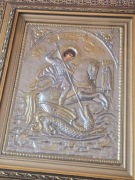 OGROMNA Ikona RUSKA w kiocie ŚW.JERZY Walczący ze smokiem. 40x50cm. Certyf.