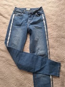 Damskie spodnie jeansowe granat M L denim lampas cekiny Terranova skinny 