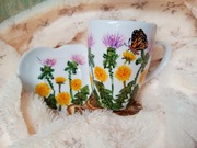 Łąka z ziołami motylem komplet kubek 380 ml. ręcznie malowane