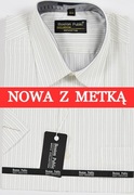 Koszula męska biała w paski na krótki rękaw kołnierzyk 40/41