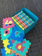 Mata do zabawy z pianki puzzle auta liczby zwierzaki