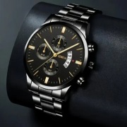 Męski Zegarek Geneva Czarny+ Męska Czarna Bransoletka