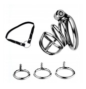 Stalowy pas cnoty Chastity Cock Cage klatka na penisa 3 pierścienie + Pasek