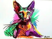 Abstrakcja kot, Shen Ji, 2025, markery akrylowe