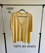 Lekki sweterek masełkowy żółty H&M XL lniany len 100%