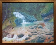 Wodospad, oprawiony, Tatry, góry, akryl, Grzegorz Piątkowski, 53x43 cm
