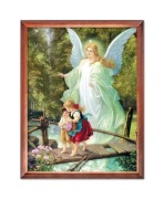Obraz religijny dla dzieci Anioł Stróż 30X40 RAMA DREWNIANA