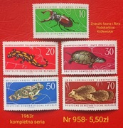 Znaczki fauna:958: gady, płazy, owady, ssaki- DDR/NRD 1963r **
