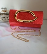 Torebka wieczorowa - Czerwona Kopertówka - Brokatowa