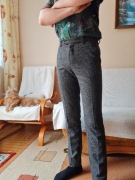 Spodnie męskie zimowe grube wełniane grafitowe w kant h&m