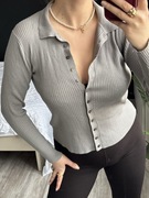 Rozpinany kardigan H&M M basic szary sweterek długi rękaw guziki office