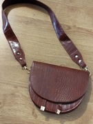 Nowa brązowa carmelowa torebka skóra krokodyla na krótkim pasku 