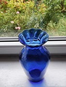 Wazon kobaltowy, granatowy, szkło kolorowe, vintage, PRL