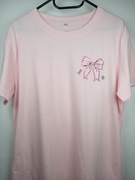 T shirt damski L różowy PINK kokarda nadruk oversize pastelowy