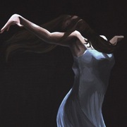 Obraz tancerki w zimnych barwach.