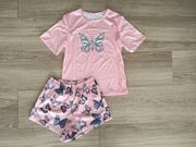 NOWA dwuczęściowa piżama z krótkim rękawem i szortami * atłasowa * 36 S