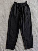 Czarne eleganckie lniane luźne spodnie na gumie H&M 34