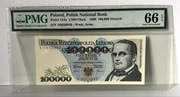 Banknot 100000 złotych 1990 seria A 00… UNC PMG 66 EPQ! Pierwsza seria!