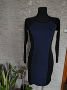 Dopasowana sukienka z długim rękawem granatowo-czarna S kod1006