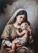 MATKA BOSKA CZUWAJĄCA  - obraz na płótnie 70 x  50  -  malowany realizm 