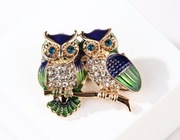 Mała broszka ozdoba dodatek sowy Cyrkonie kryształki metal modna nowa