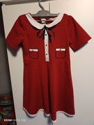Świąteczna sukienka czerwona z białym kołnierzykiem 122/128 marki H&M