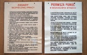Stara tablica informacyjna BHP, Pierwsza Pomoc PRL