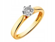 Pierścionek zaręczynowy z żółtego i białego złota z brylantem 0,10 ct - 585