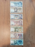 Zestaw 7 banknotów PRL - od 10 do 1000 zł - stan bankowy UNC