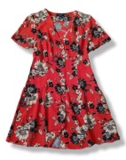 New Look sukienka krótki rękaw rozpinana ceglasta w kwiaty wiskoza 40-42