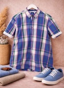 Pierre Cardin – koszula męska w kratkę L/XL 100% bawełna krótki rękaw