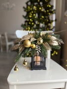 Świąteczna dekoracja lampion złoty stroik na stół 