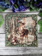 Zimowy medalion z jeleniem vintage shabby chic decoupage kwiaty 