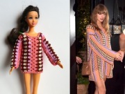 Szydełkowa sukienka dla lalki Barbie, kolory jak u Taylor Swift