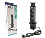 GNIAZDO WPUSZCZANE BIURKOWE GTV POTRÓJNE 230V W BLAT CZARNE FI60 BEZ USB