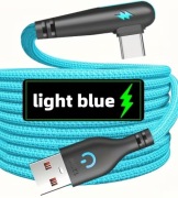 Kabel USB-C Kątowy 1.5m "Light blue" Pleciony Szybkie Ładowanie