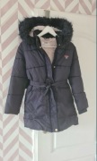 Kurtka zimowa z kapturem + futerko TAO 152cm/12Y granatowa