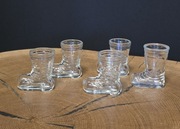 Kieliszki w kształcie buta – 5 szt., vintage PRL, szkło ozdobne